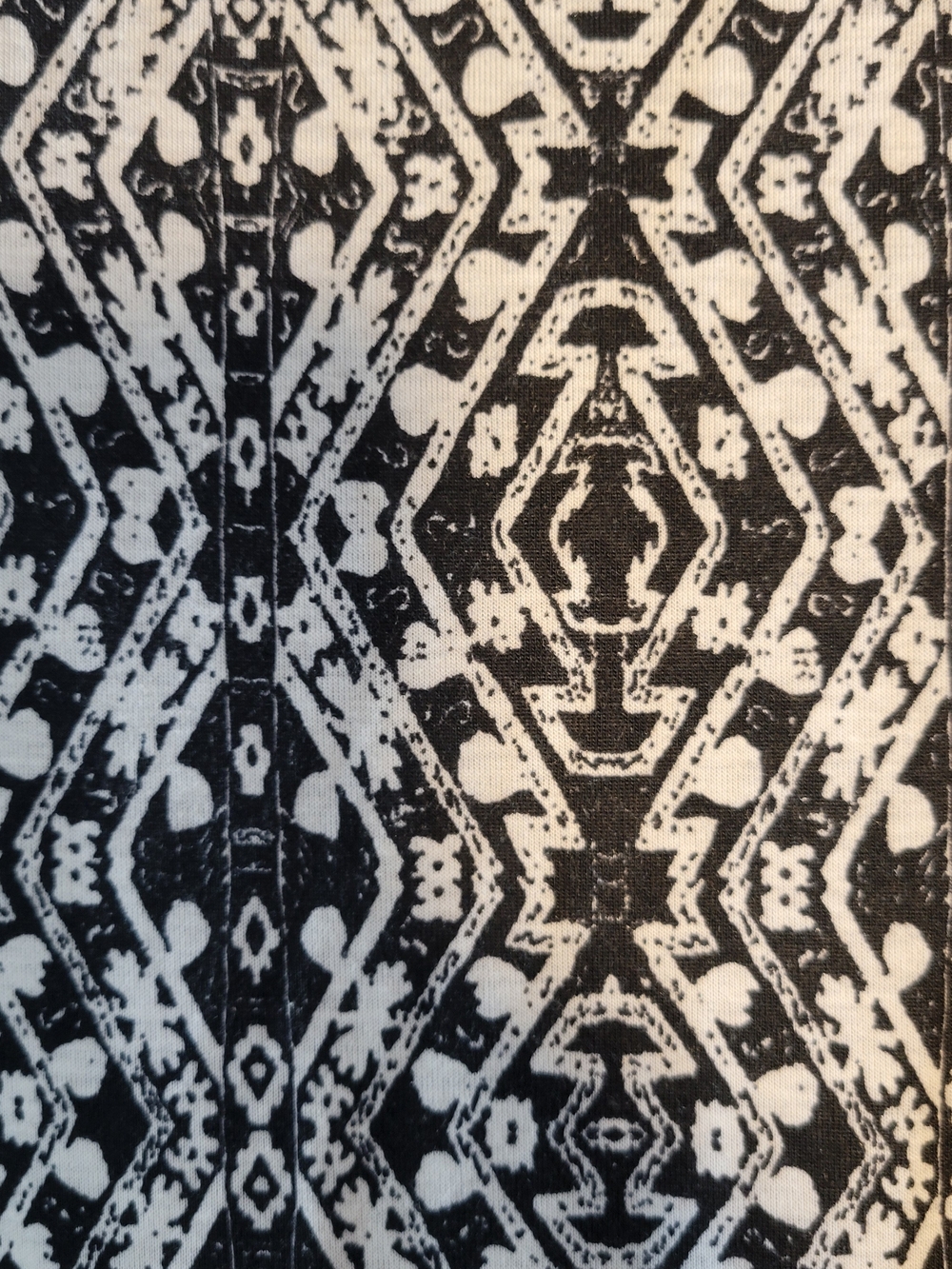 Ultra Flirt Plus (Women's 1X) Black & White Geometric Ikat T-shirt Swing Dress - Picture 3 of 5